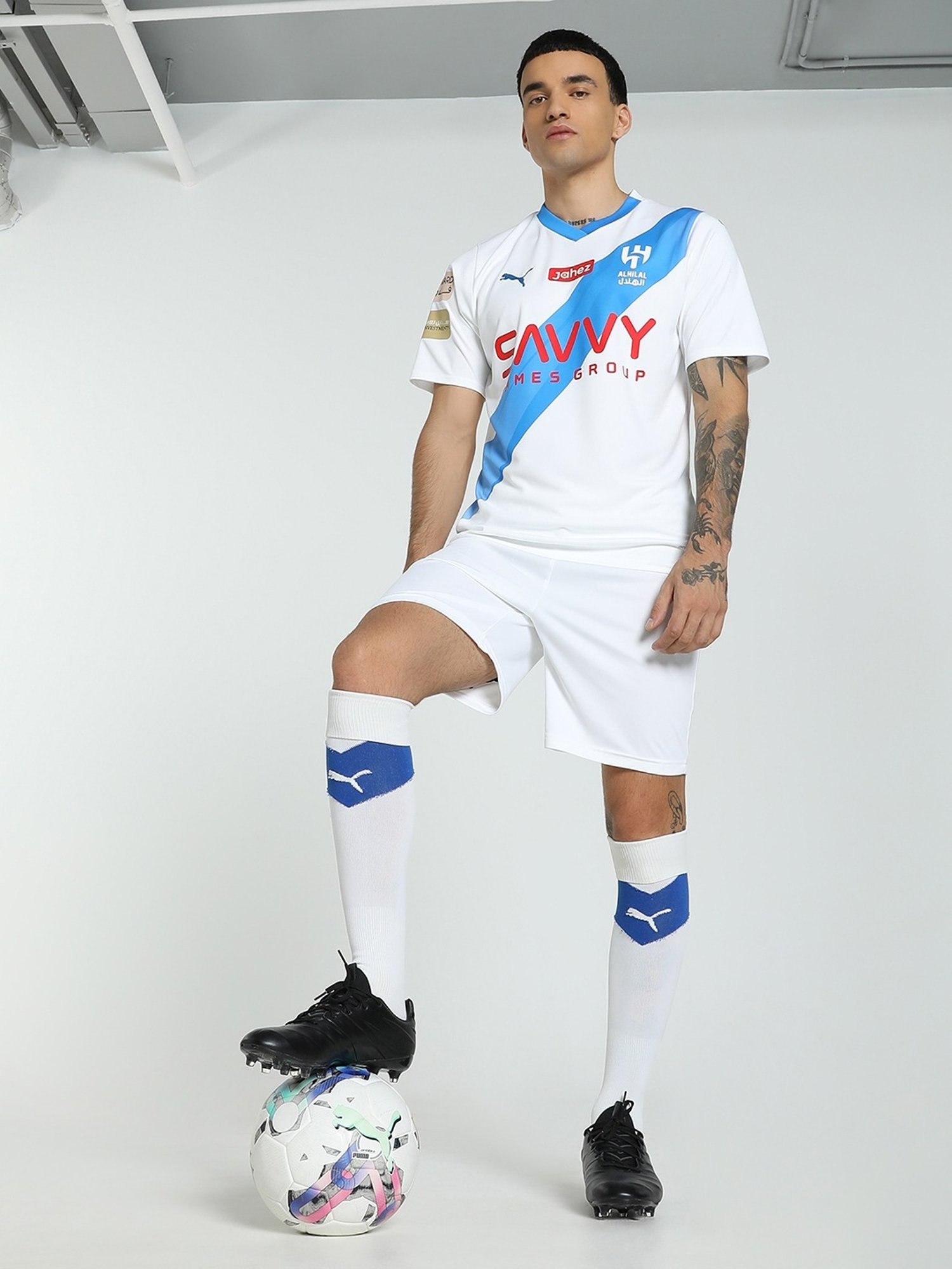 Puma Al Hilal SFC Neymar White-Ignite Blue Regular Fit Printed Sports T-Shirt