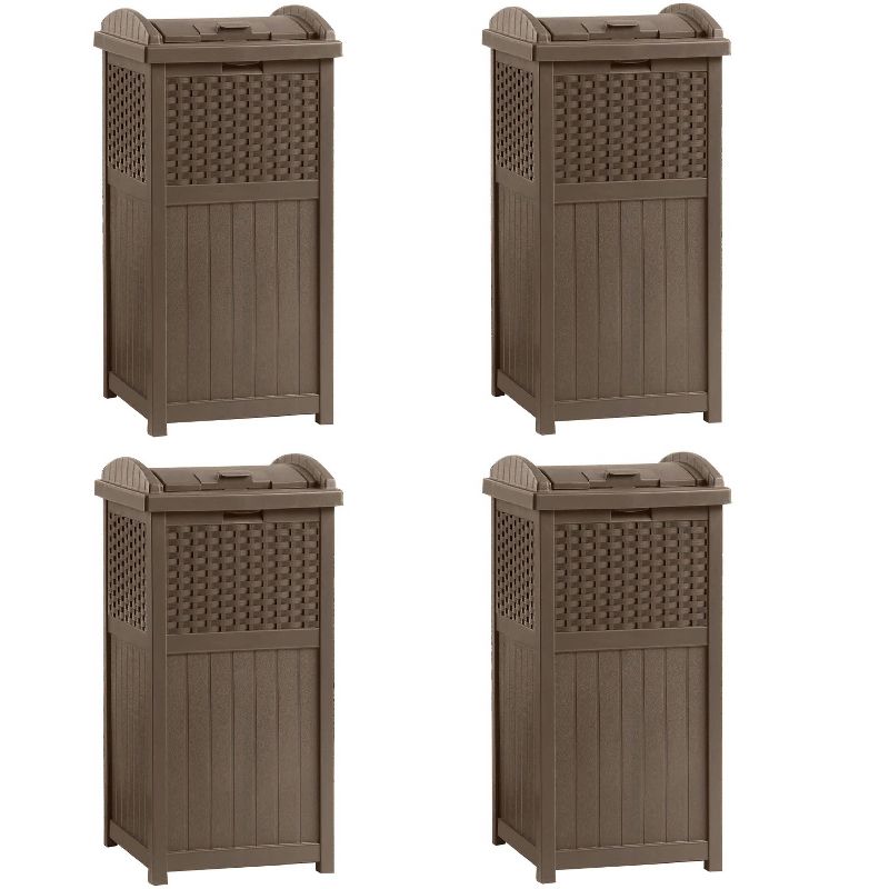 Suncast Trash Hideaway 33 Gallon Resin Wicker Outdoor Garbage Container (4 Pack)
