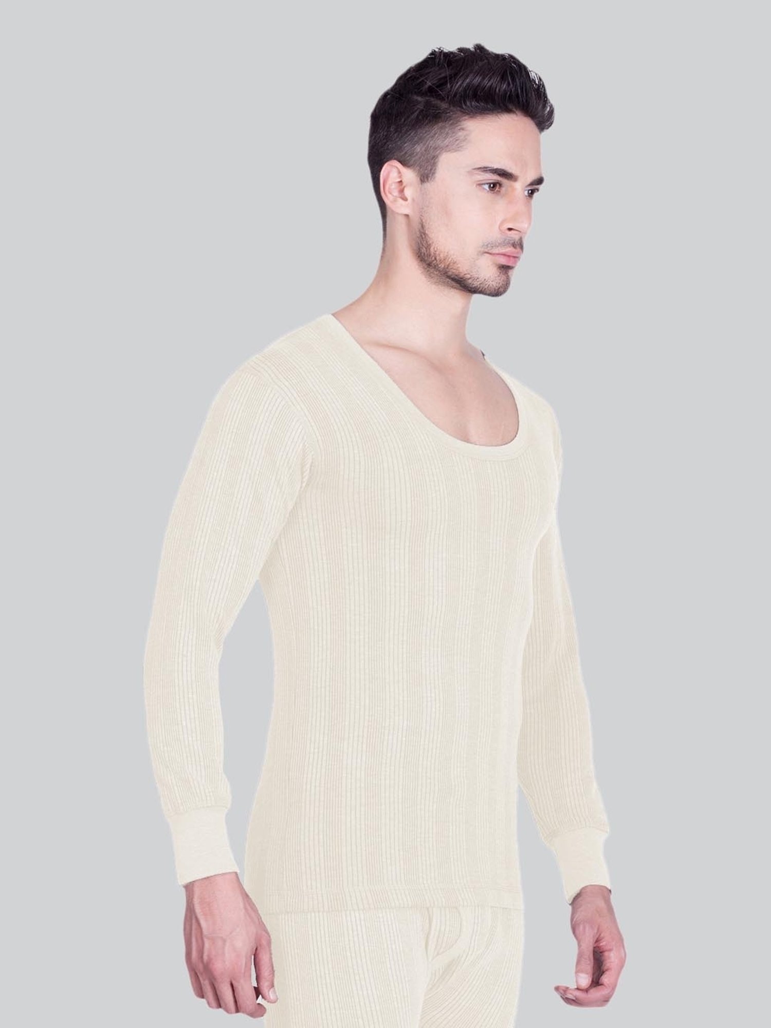 LUX Inferno White Skinny Fit Striped Thermal Top