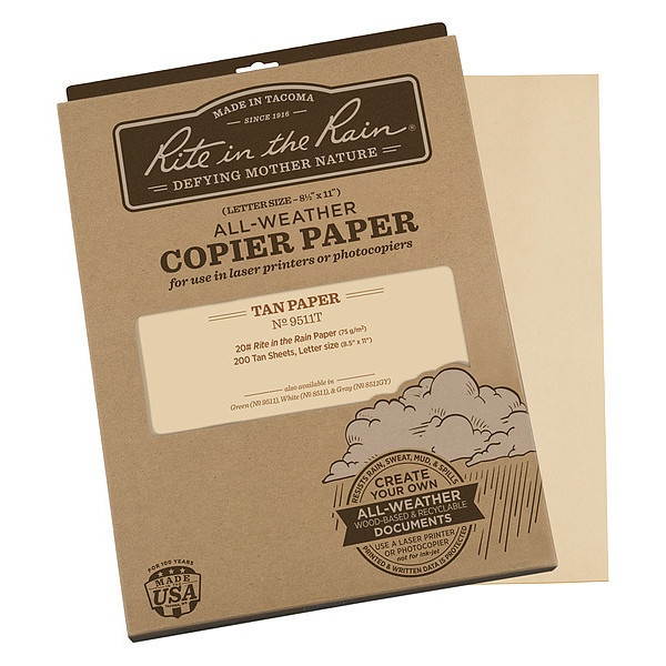 RITE IN THE RAIN 9511T Copier Paper,8.5x11in,Tan,PK200