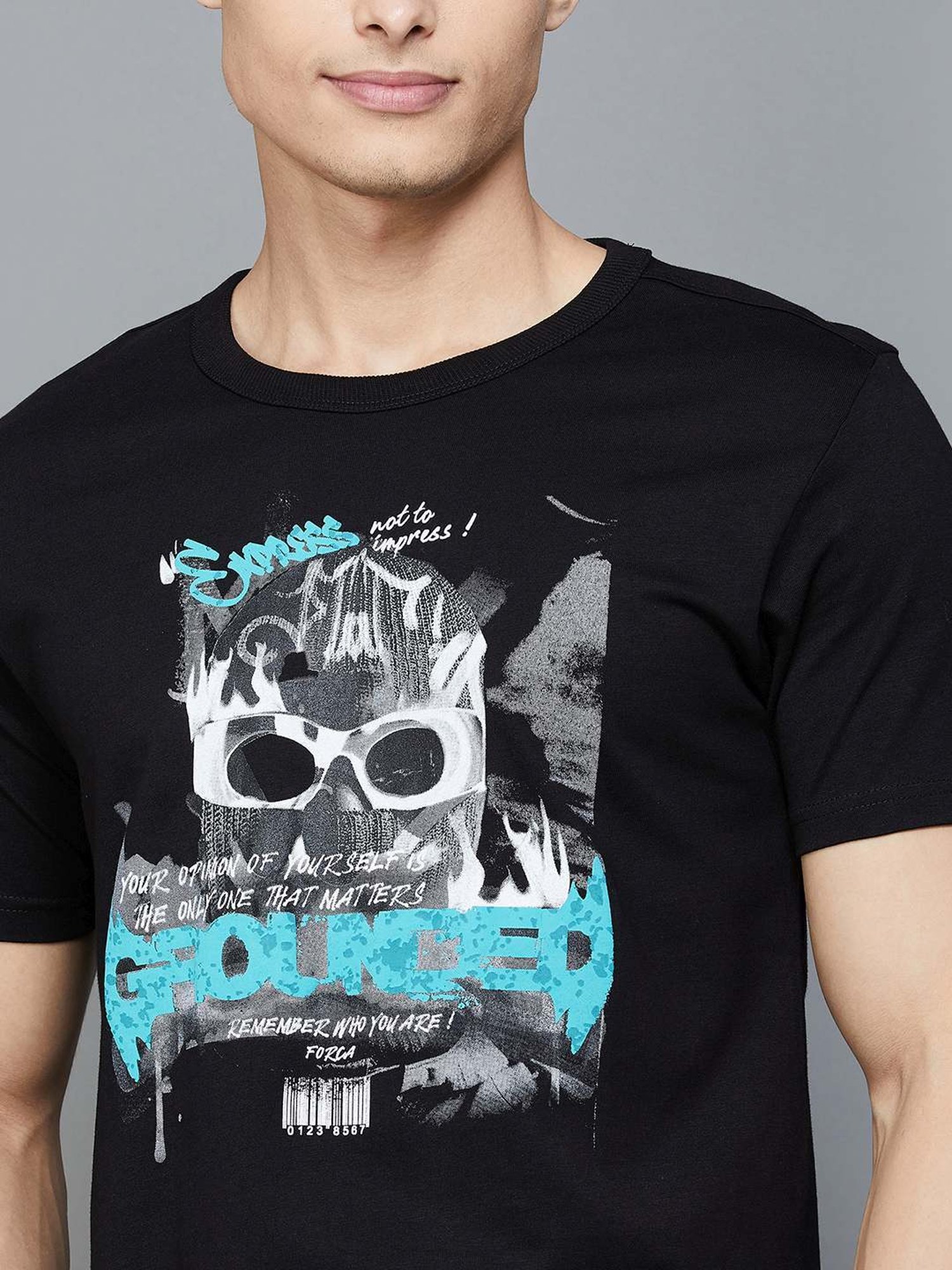 Forca by Lifestyle Black Regular Fit Printed T-Shirt