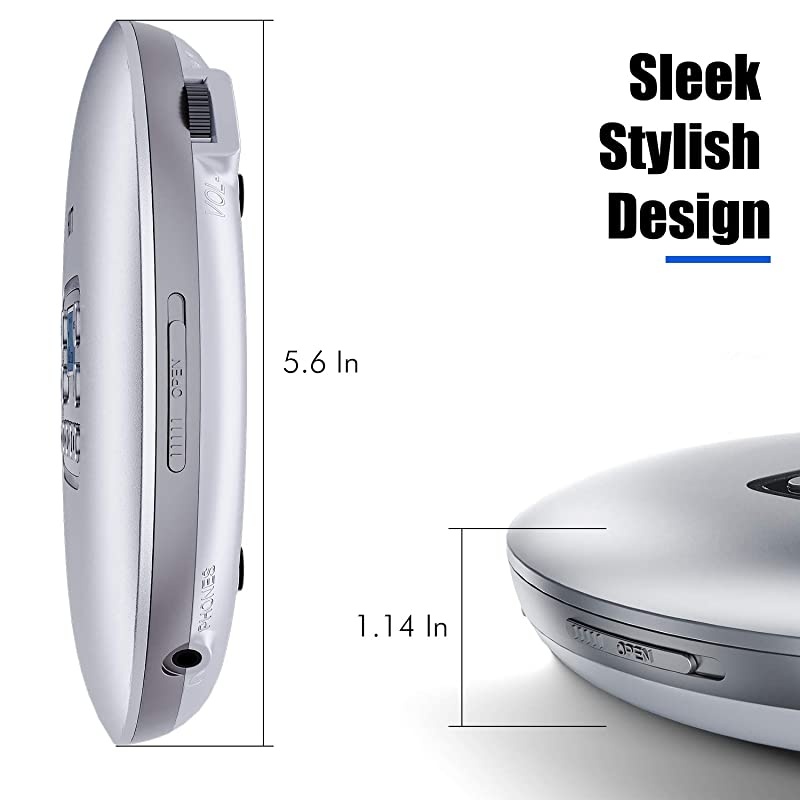 Portable CD Player with Rechargeable Battery, Personal Walkman CD Player with 14 Hour Battery, Stereo Earbuds, LCD Display, Anti-Shock Function and Electronic Skip Protection