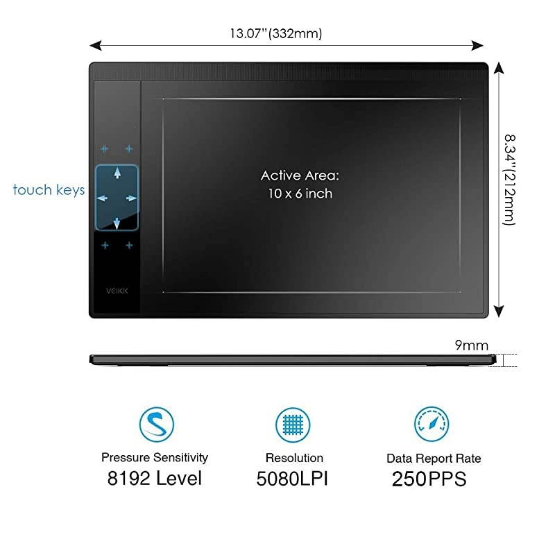 A30 Graphics Drawing Tablet with 8192 Levels BatteryFree Pen 10 x 6 Active Area