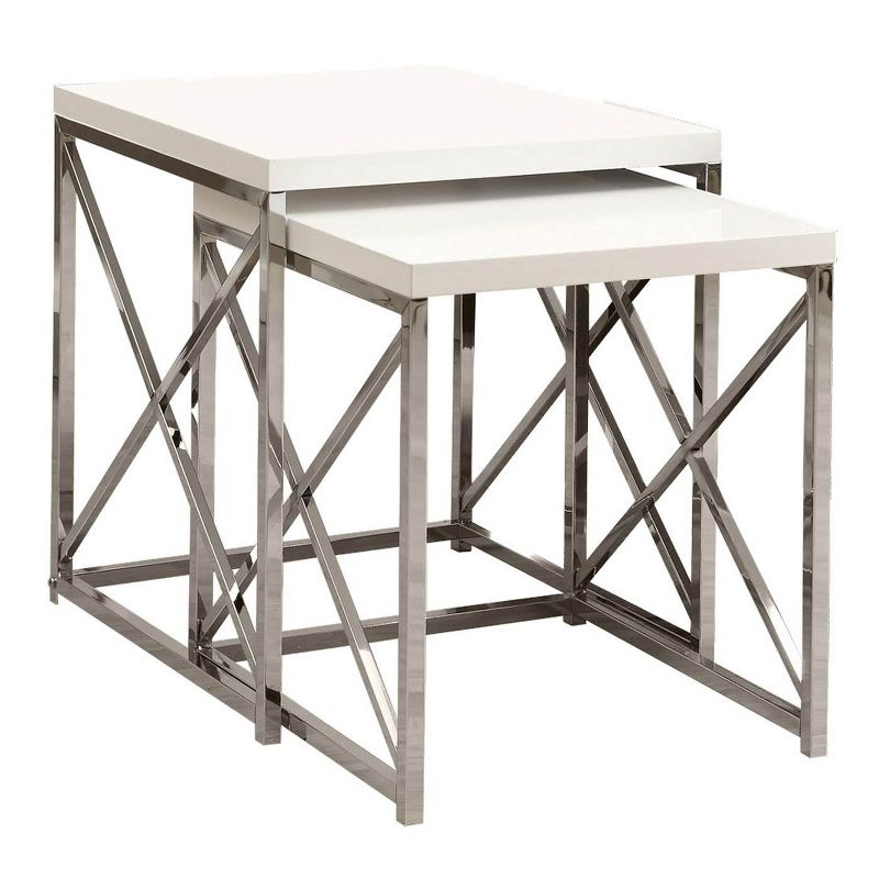 Monarch Specialties Contemporary Accent 3 Piece Nesting End Tables, Glossy White