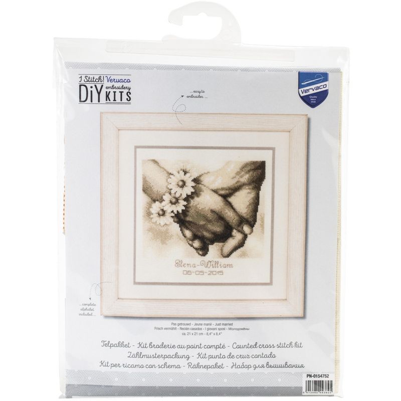 Vervaco Counted Cross Stitch Kit 8.5"X8.5"-Just Married On Aida (14 Count)