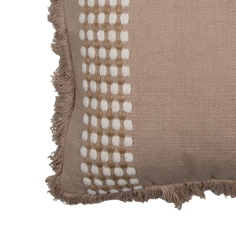 Tan Hand Woven 20 x 20 inch Decorative Cotton Throw Pillow Cover With Insert and Hand Tied Fringe - Foreside Home & Garden