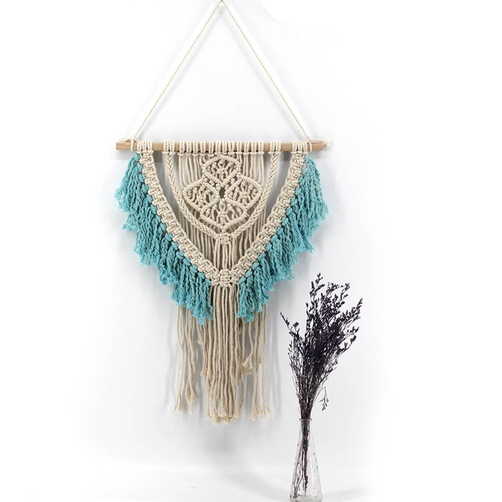 58x49cm Handmade Tassel Wall Hanging Tapestry Ornament Craft Indoor Home Hanging Decor (Beige)