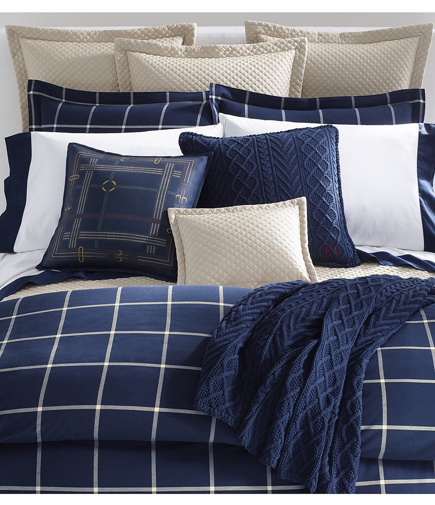 Ralph Lauren Modern Equestrian Windowpane Cotton & Cashmere Duvet Cover