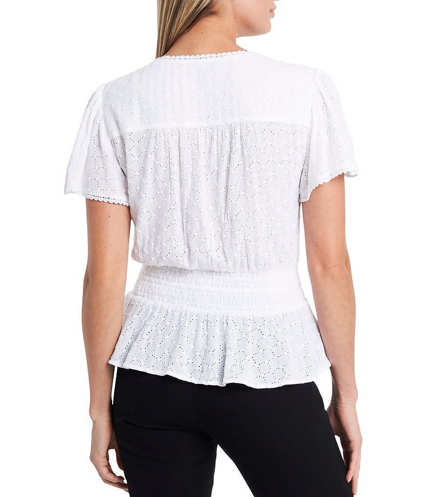 1. STATE Button Front Embroidered Gauze Top