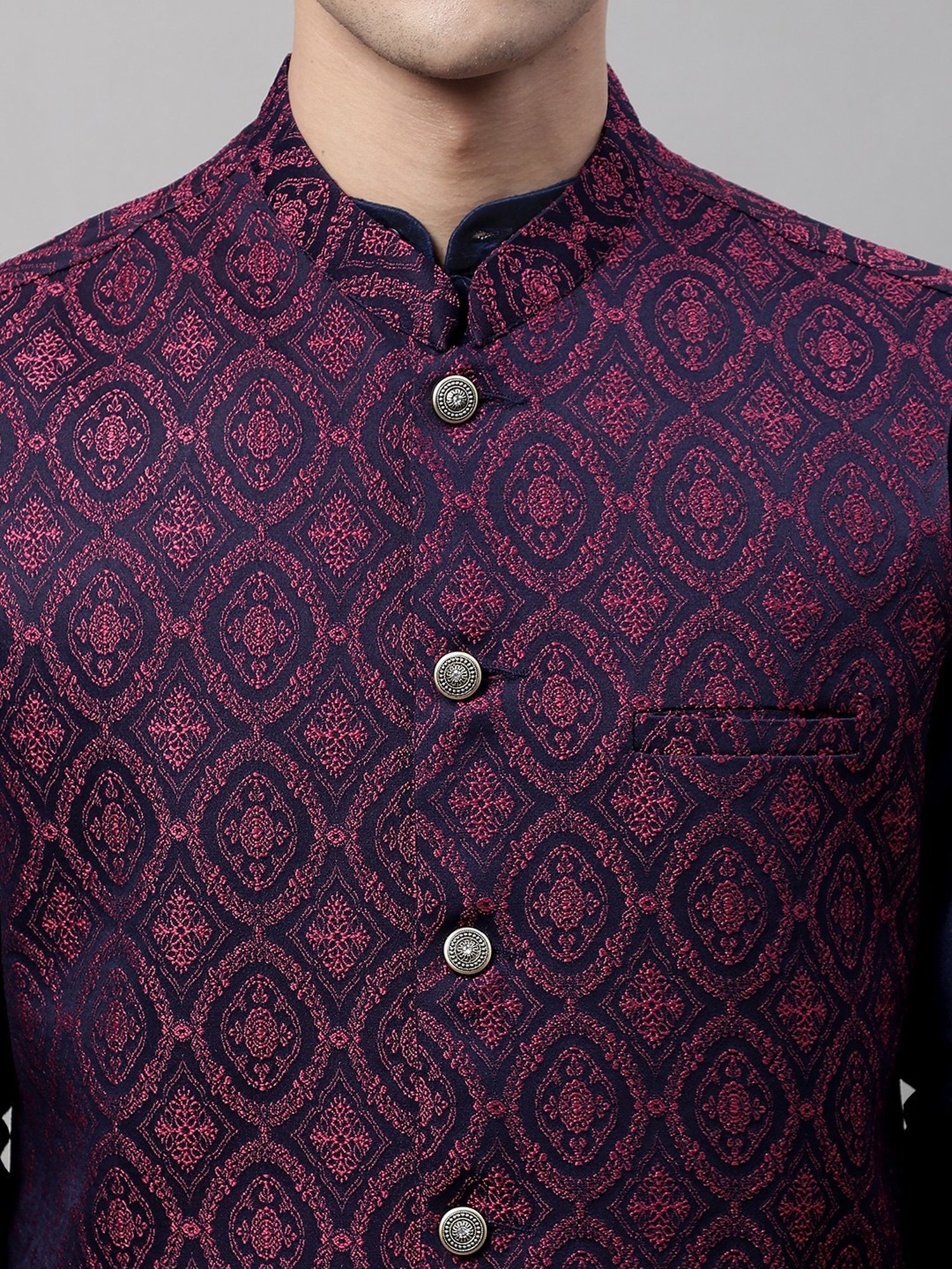 Jompers Maroon Regular Fit Embroidered Nehru Jackets