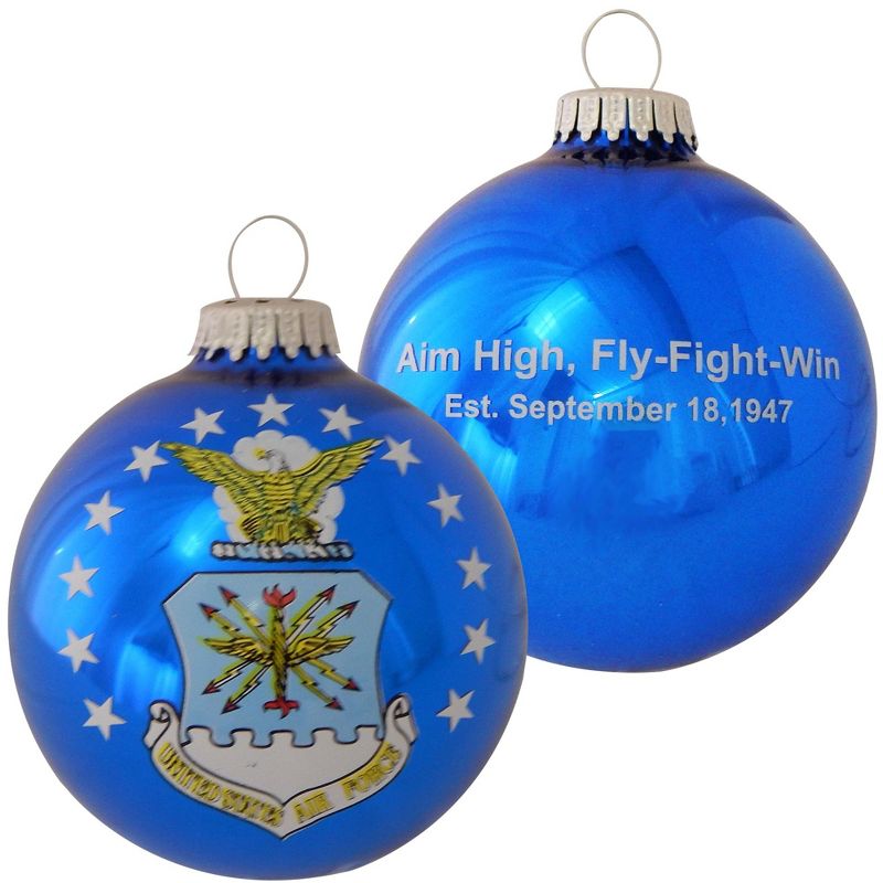 Christmas by Krebs Classic Blue Glass Shiny Air Force Flag and Slogan Christmas Ball Ornament 3.25" (80mm)