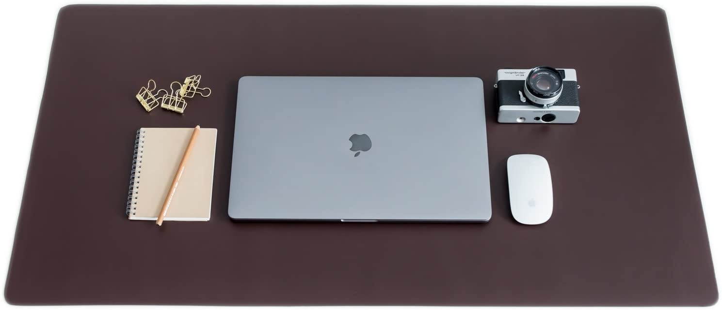 ZBRANDS // Brown Leather Desk Mat Pad Blotter Protector, Extended Non-Slip Rectangular, Laptop Keyboard Mouse Pad (36" x 20")
