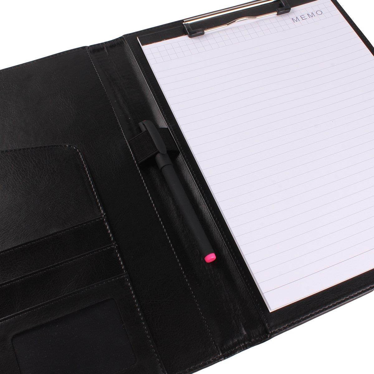 Geila PU Leather Resume Storage Clipboard Folder Portfolio Padfolio for Business School Office Conference (Black)