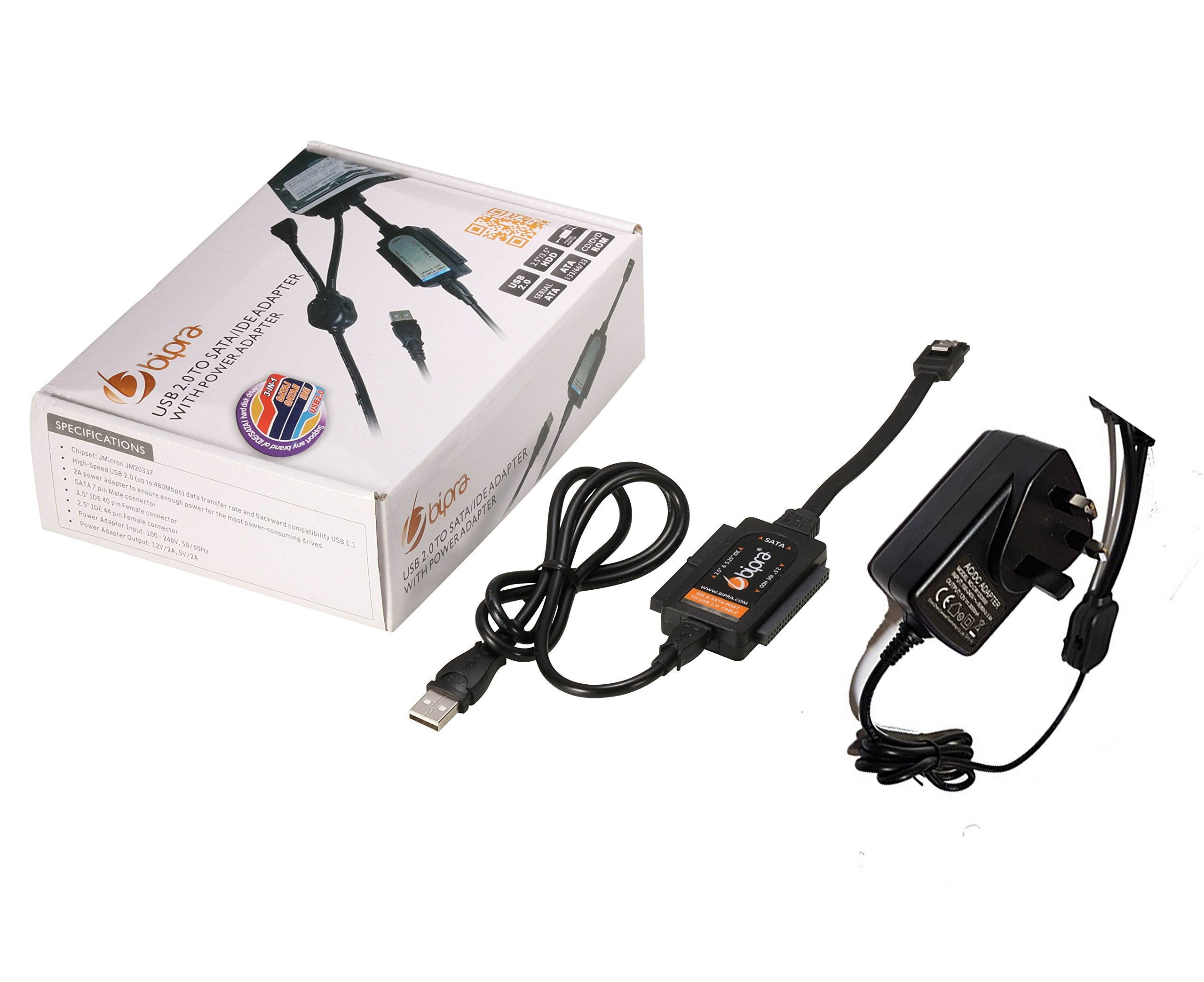 Bipra USB 2.0 to SATA/IDE Adapter Kit with Power Adapter for 2.5/3.5/5.25 Inch SATA or IDE Drive