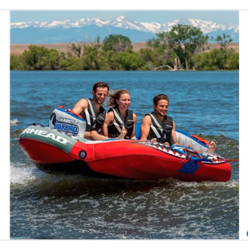 Airhead Sportsstuff Chariot Warbird 3 Person Rider Towable Portable Inflatable Water Tube for Boating with Tow Point, Speed Safety Valve, & Handles