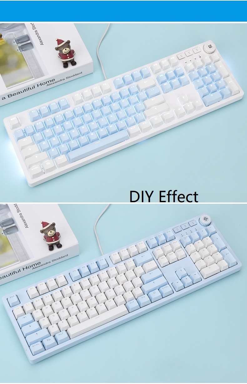 A-jazz AK515 Chinese Style Design,  104Keys N-Key Rollover White Backlit USB Wired Mechanical  Gaming Keyboard-,PBT Keycaps, Type-C