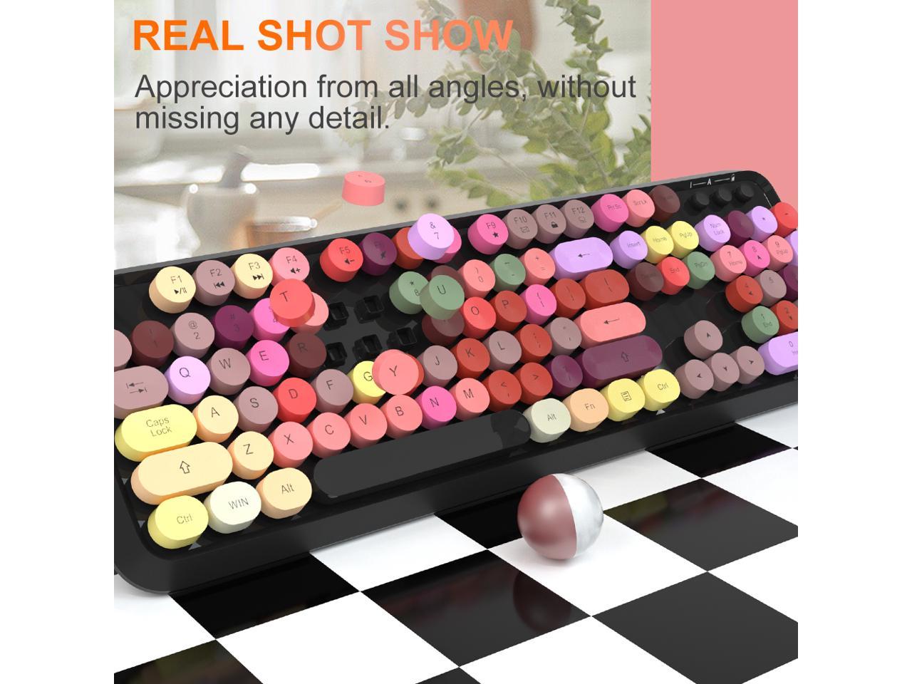 Wireless Keyboard and Mouse Combo, 2.4G Cute Round Mute Keyboard Mouse Set for Laptop, Computer, Mac (Mixed Color)