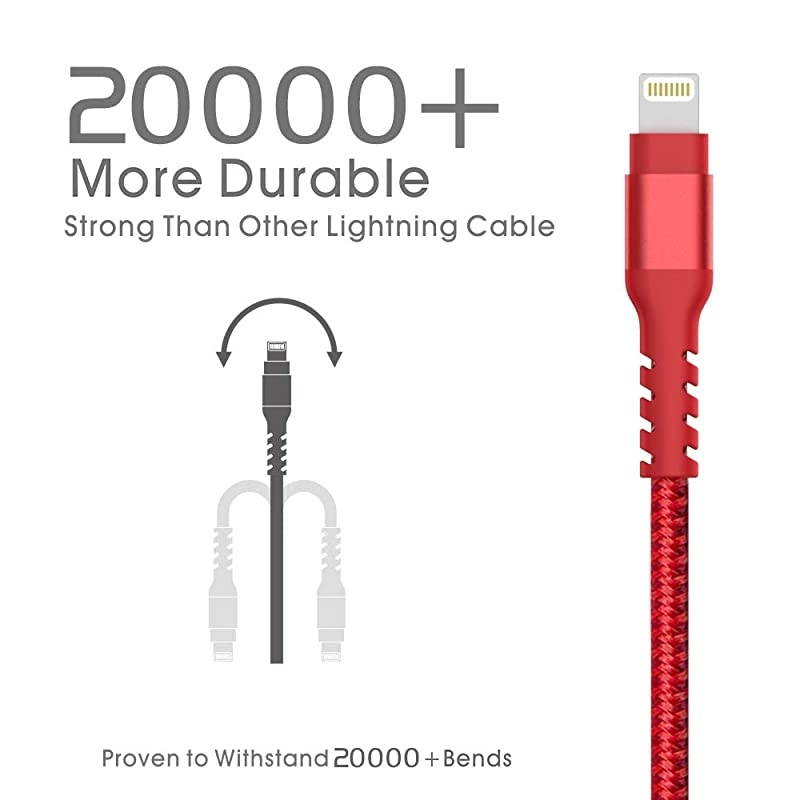 Lightning CableCertified Charger Cable for iPhone4Pack 33FT 66FT Nylon Braided USB Lightning Cable for iPhone X8 Plus87 Plus76 Plus66S Plus6s5iPad and Morered