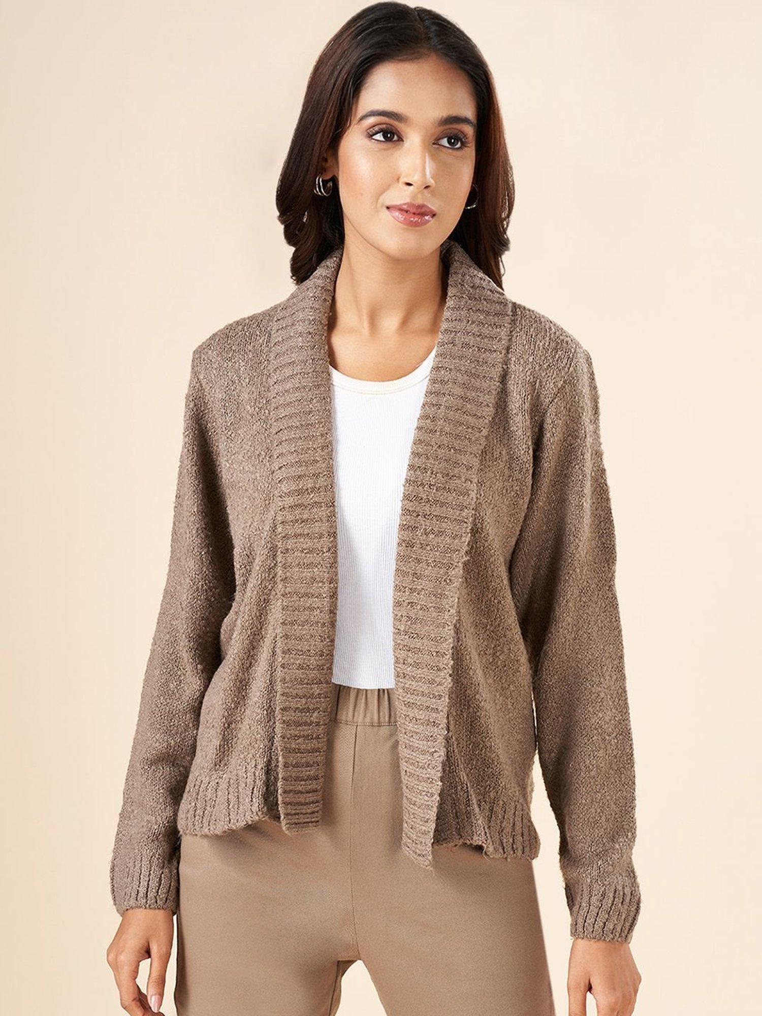 Akkriti by Pantaloons Grey Self Pattern Shrug