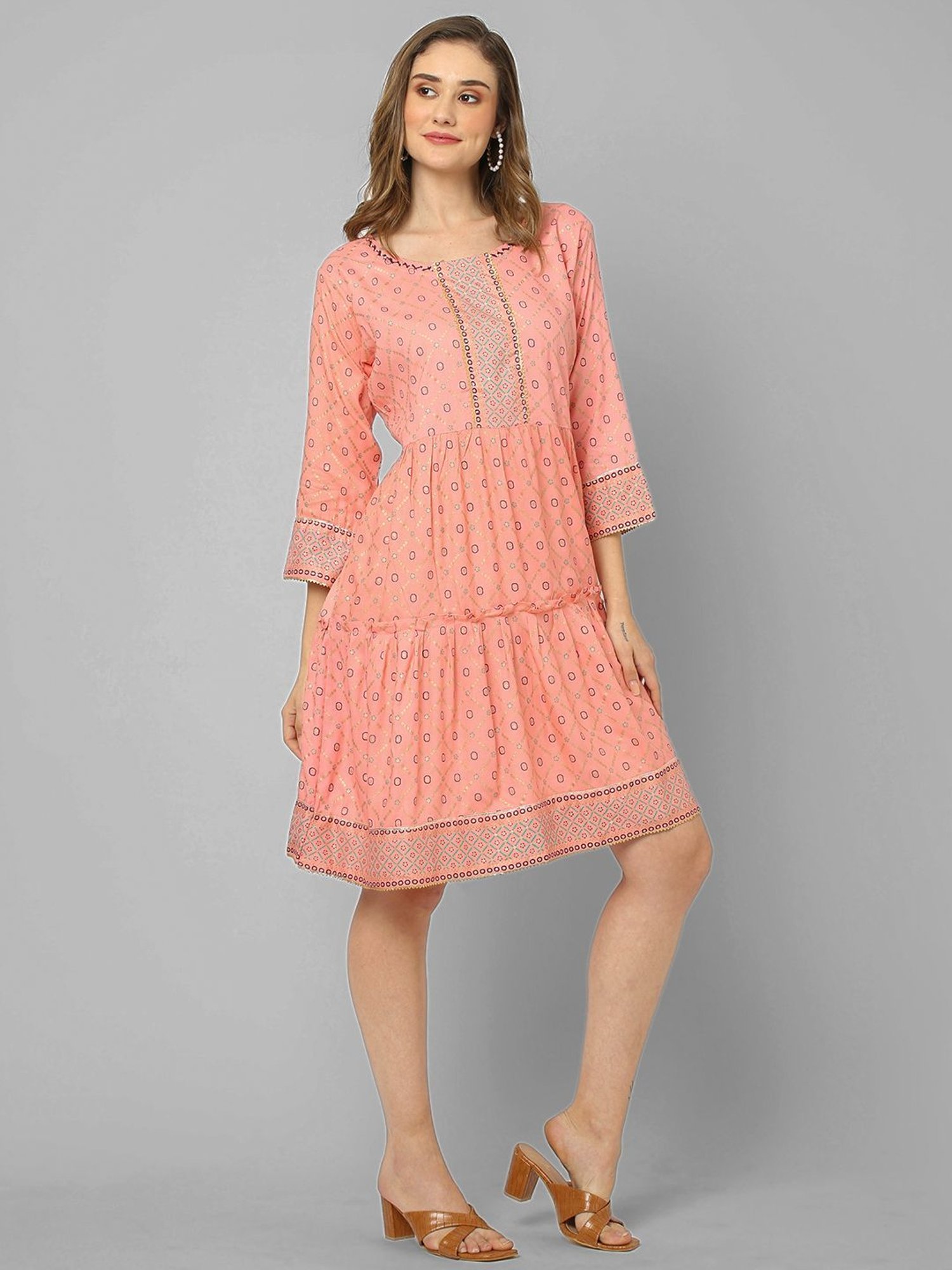 KIANA Pink Printed A-Line Dress