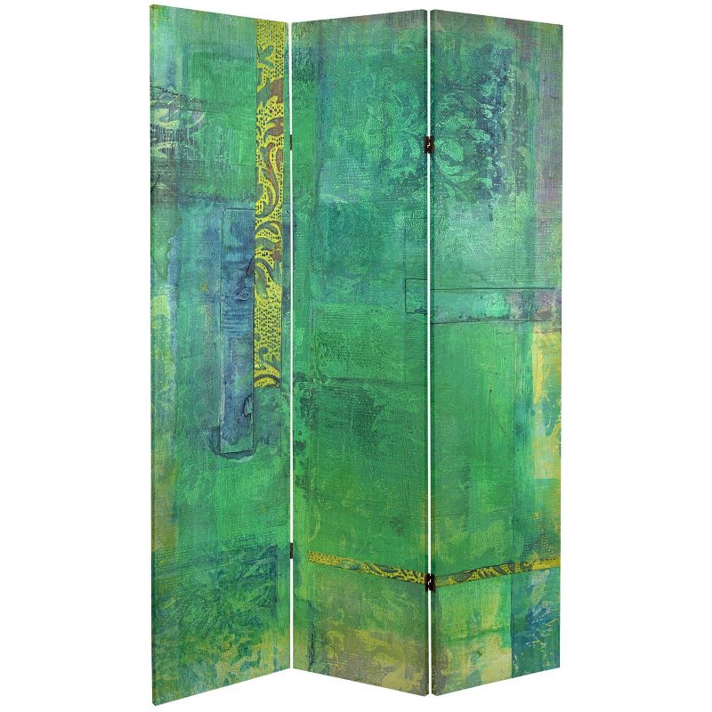 6" Double Sided Trellis Canvas Room Divider Green - Oriental Furniture
