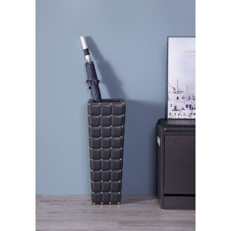 Bold Tones Black Faux Leather Wooden Umbrella Stand, Umbrella Storage Holder for Entryway
