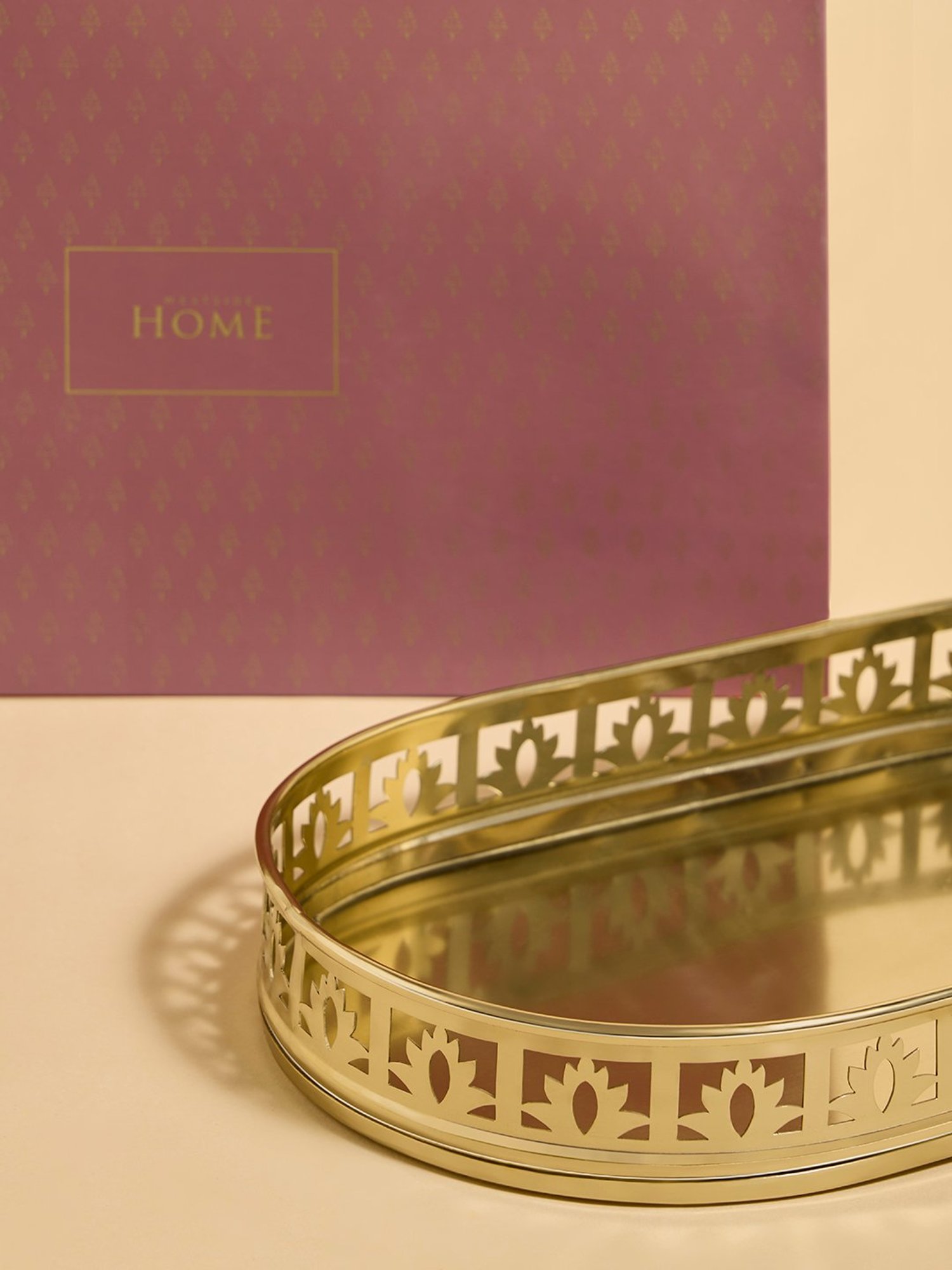 Westside Home Gold Lotus Design Serving Tray- Festive Season Gift