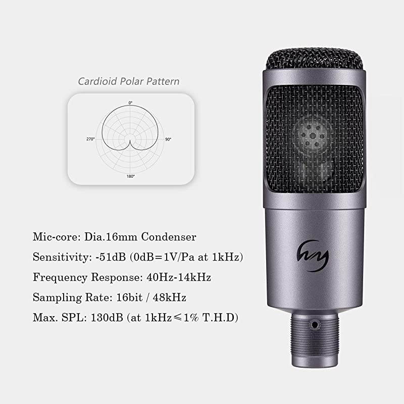 USB Microphone  PC Condenser Mic for Mac or Windows Laptop and Computer ZY905 Desktop Microphone for Gaming Recording Live Streaming YouTube Videos Gray