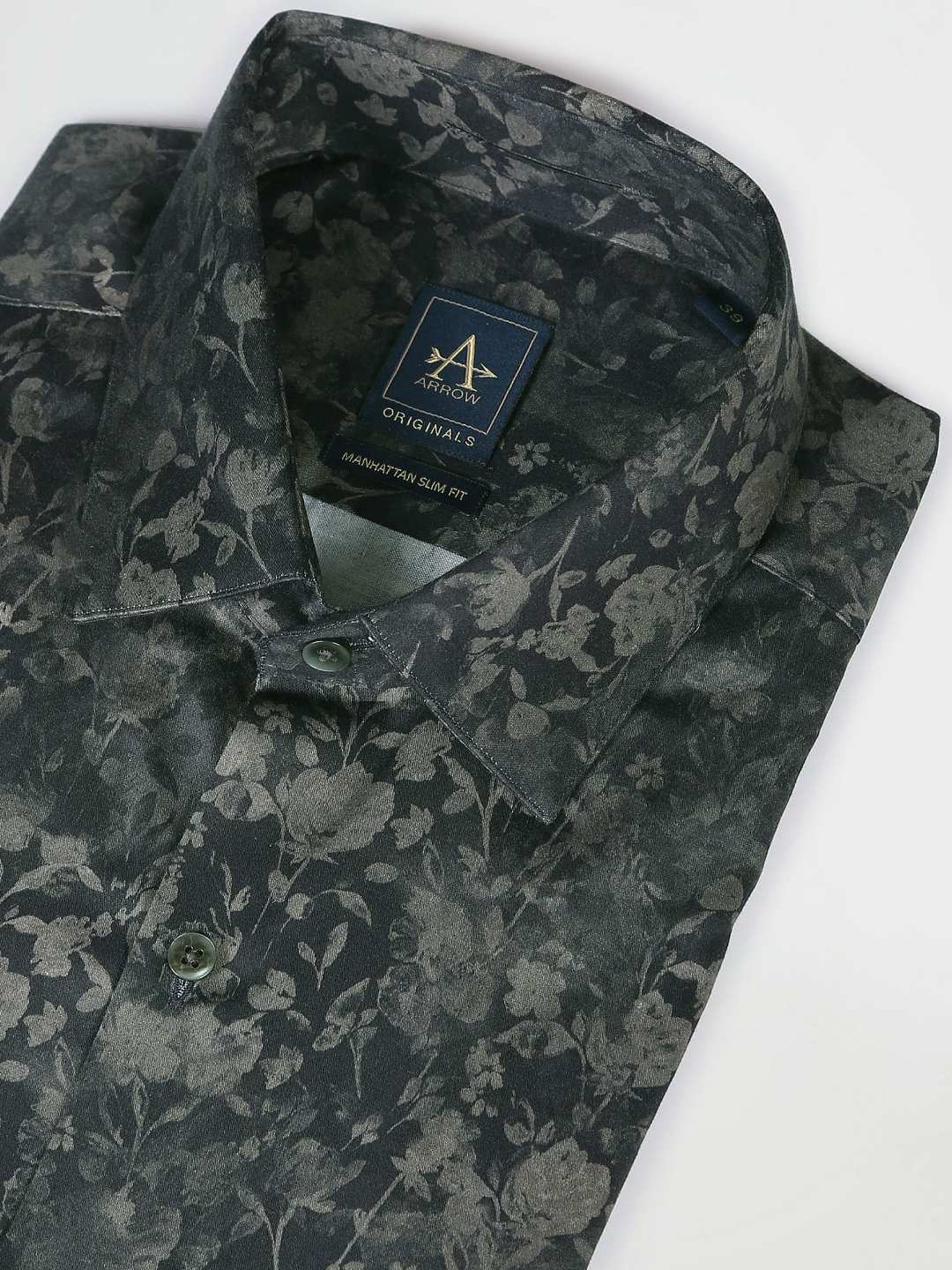 Arrow Navy Blue Cotton Slim Fit Printed Shirt