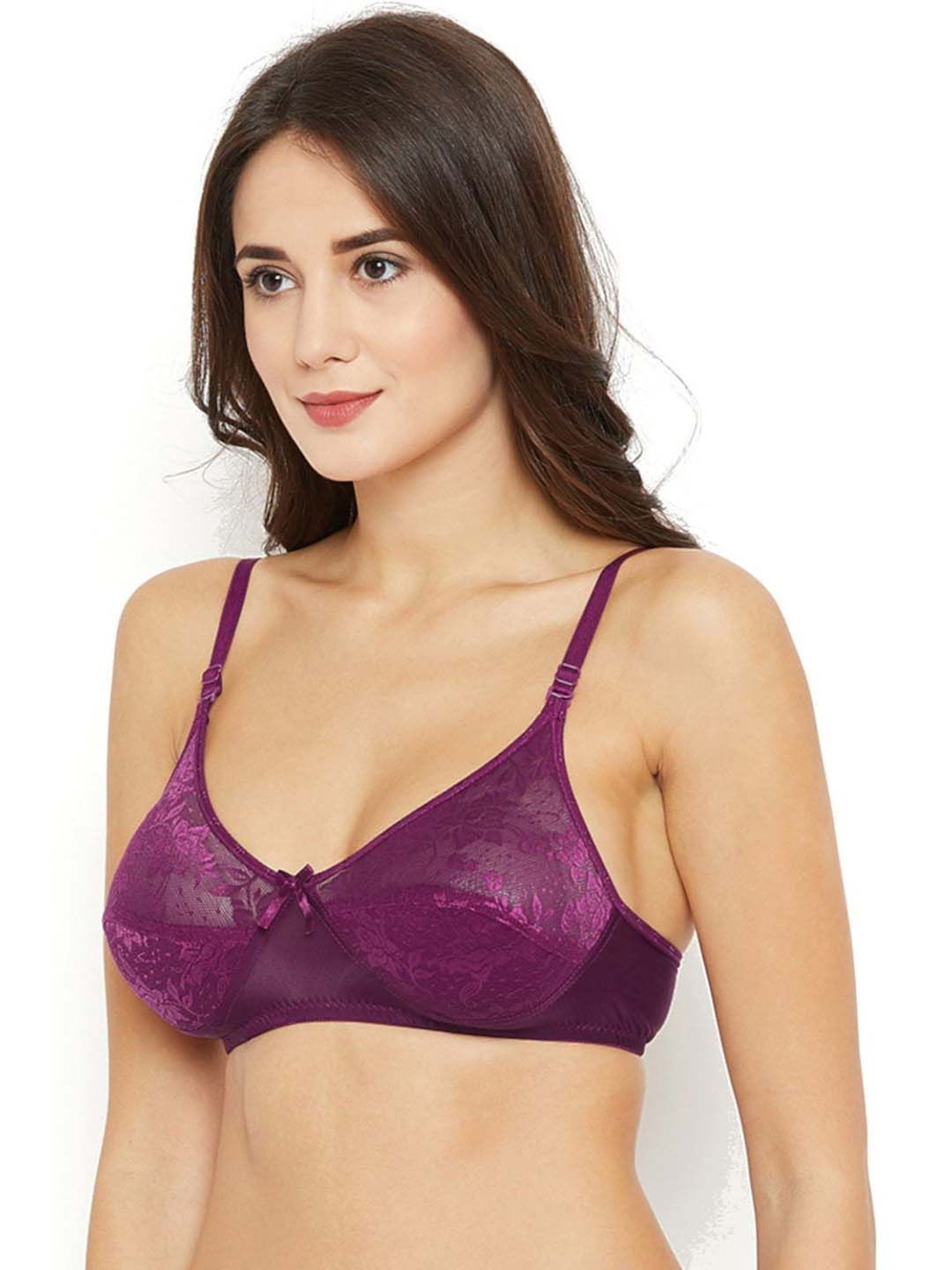 N-Gal Maroon & Purple Lace Work Half Coverage Bras - Pack Of 2