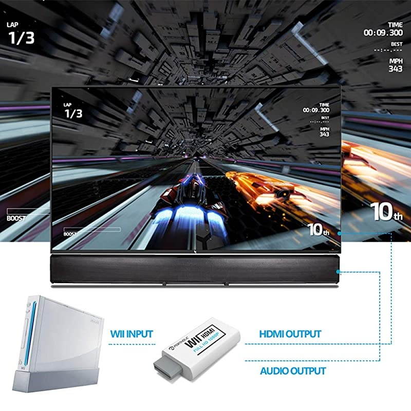 Wii to HDMI Converter 1080P with 5ft High Speed HDMI Cable Wii2 HDMI Adapter Output Video&Audio with 3.5mm Jack Audio, Support All Wii Display 720P, NTSC, Compatible with Full HD Devic