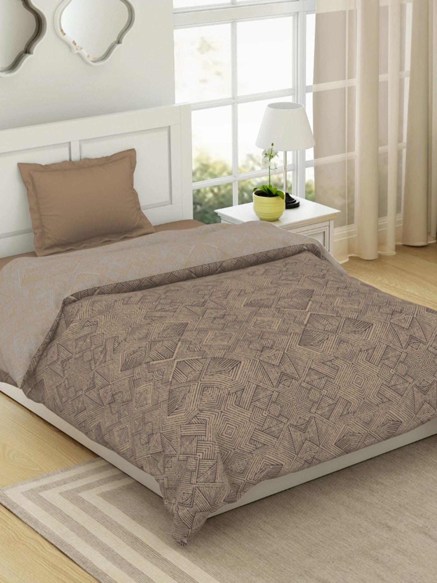 Spaces Geometric Brown 144 TC Cotton Single Quilt