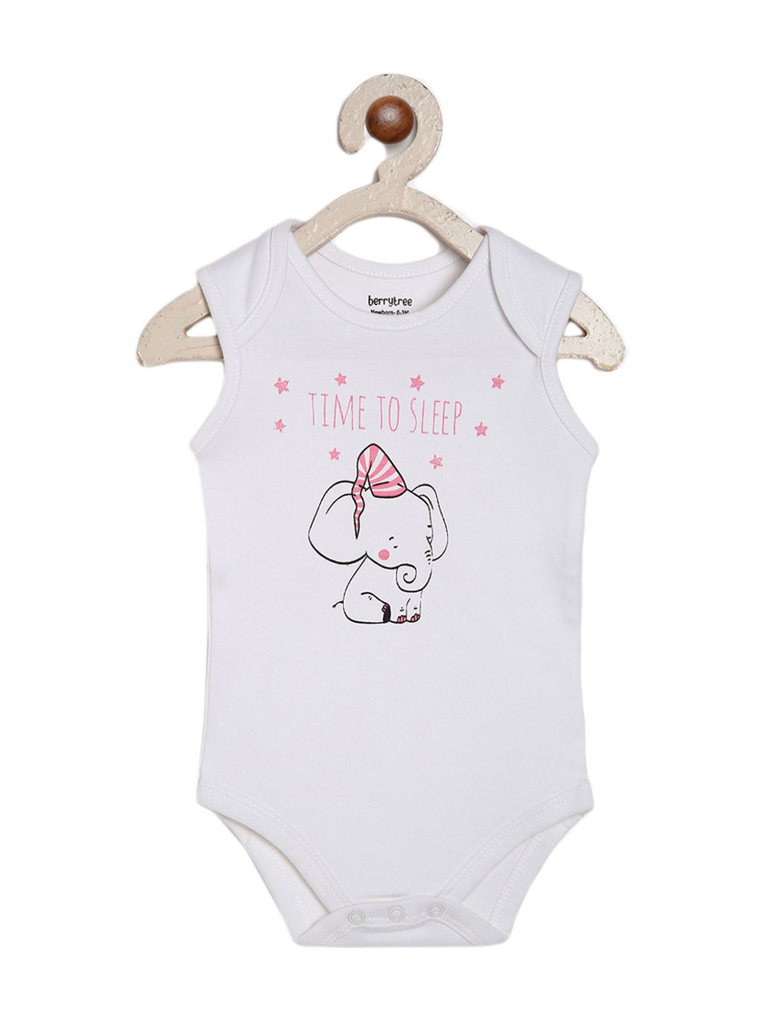 Berrytree Organic Kids White Cotton Elephant Print Rompers