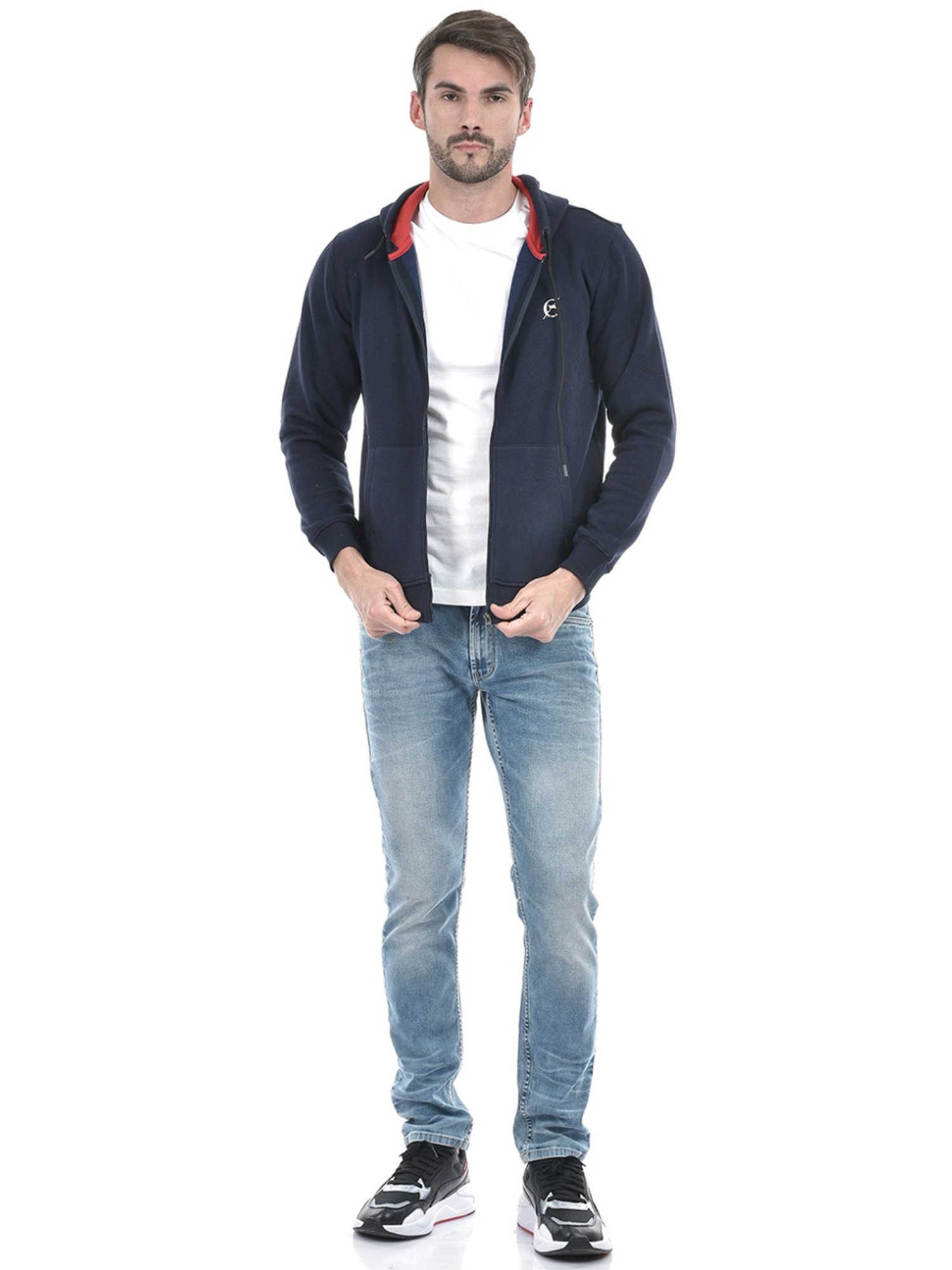 Lawman Navy Blue Cotton Regular Fit Hooded Sweatshirts
