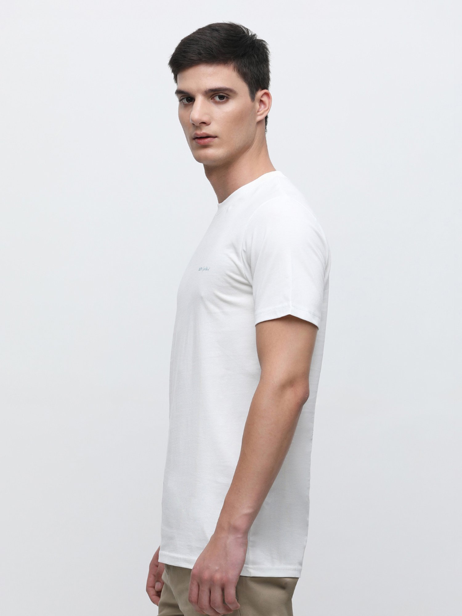 SELECTED HOMME White Slim Fit Printed Cotton Crew T-Shirt