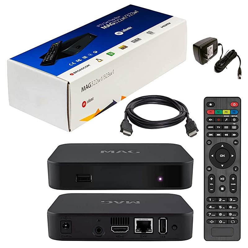 MAG322 IPTV Box No Built-in WiFi + HDMI Cable + Remote + Power Adapter + Battery