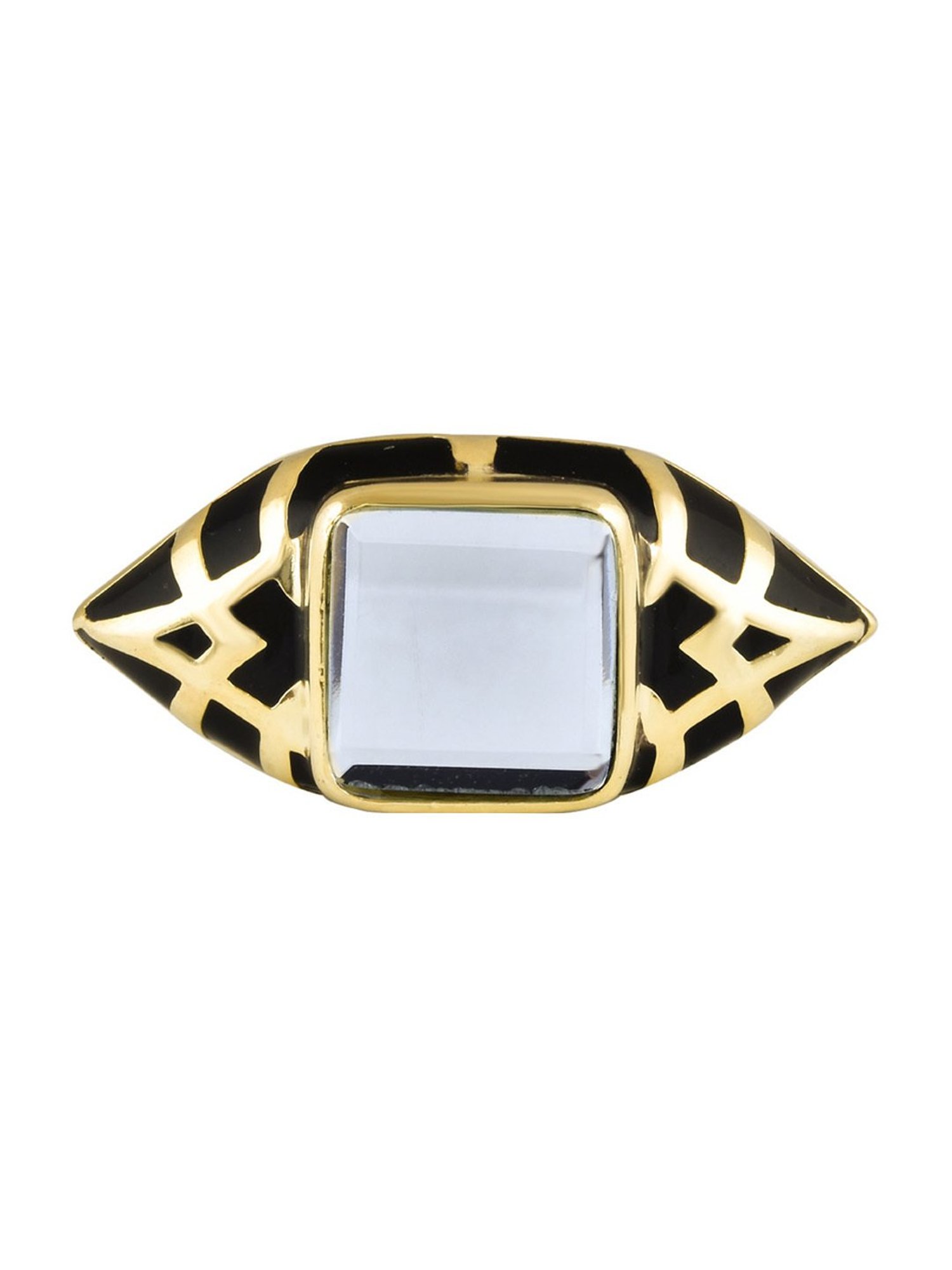 Curio Cottage Aina Black & Golden Mirror Adjustable Ring