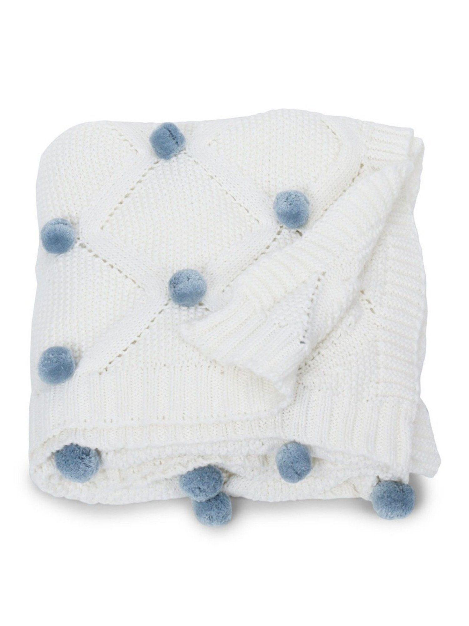 Haus & Kinder Pom Pom Printed Ivory Cotton Single Knitted Blanket for Baby
