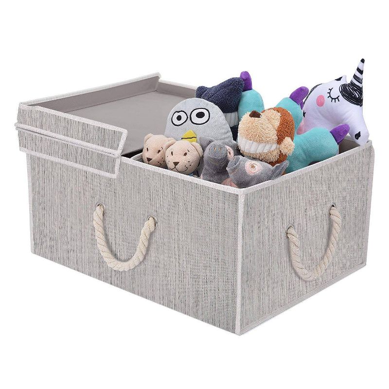 StorageWorks 65L Foldable Polyester Storage Bin with Cotton Rope Handles and Double-Open Lid Clay