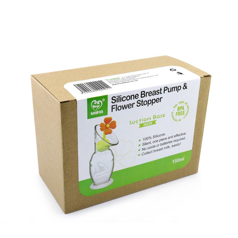 Haakaa Breast Pump with Suction Base and Orange Stopper - 5oz