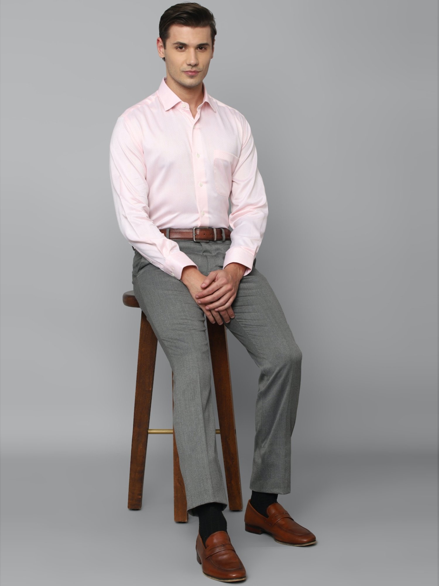 Luxure By Louis Philippe Pink Regular Fit Self Pattern Shirt