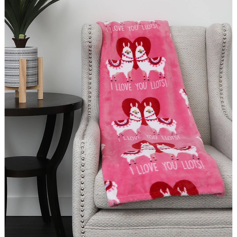 50"x70" Chateau Rose Lada Llama Love Flannel Fleece Folded Throw Blanket Pink - Décor Therapy