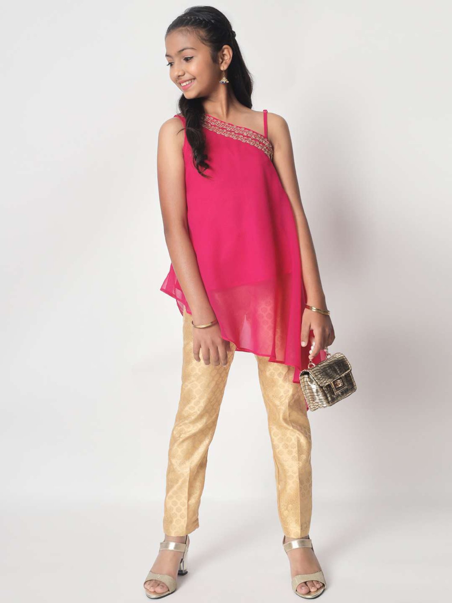 studiorasa Kids Pink & Gold Embroidered Kurti Set