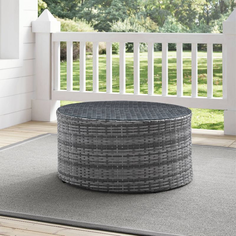 Catalina Outdoor Wicker Round Coffee Table - Gray - Crosley