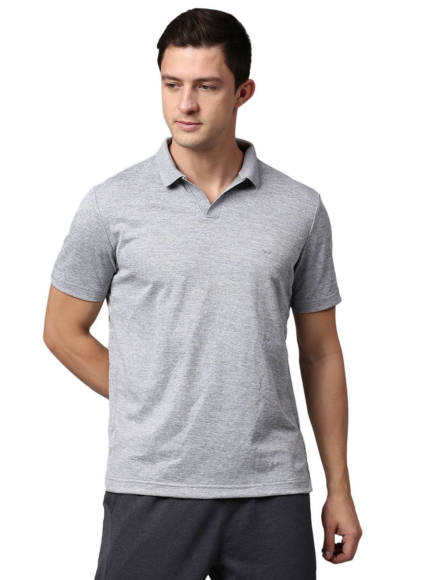 Slowave Grey Regular Fit Self Design Polo T-Shirt