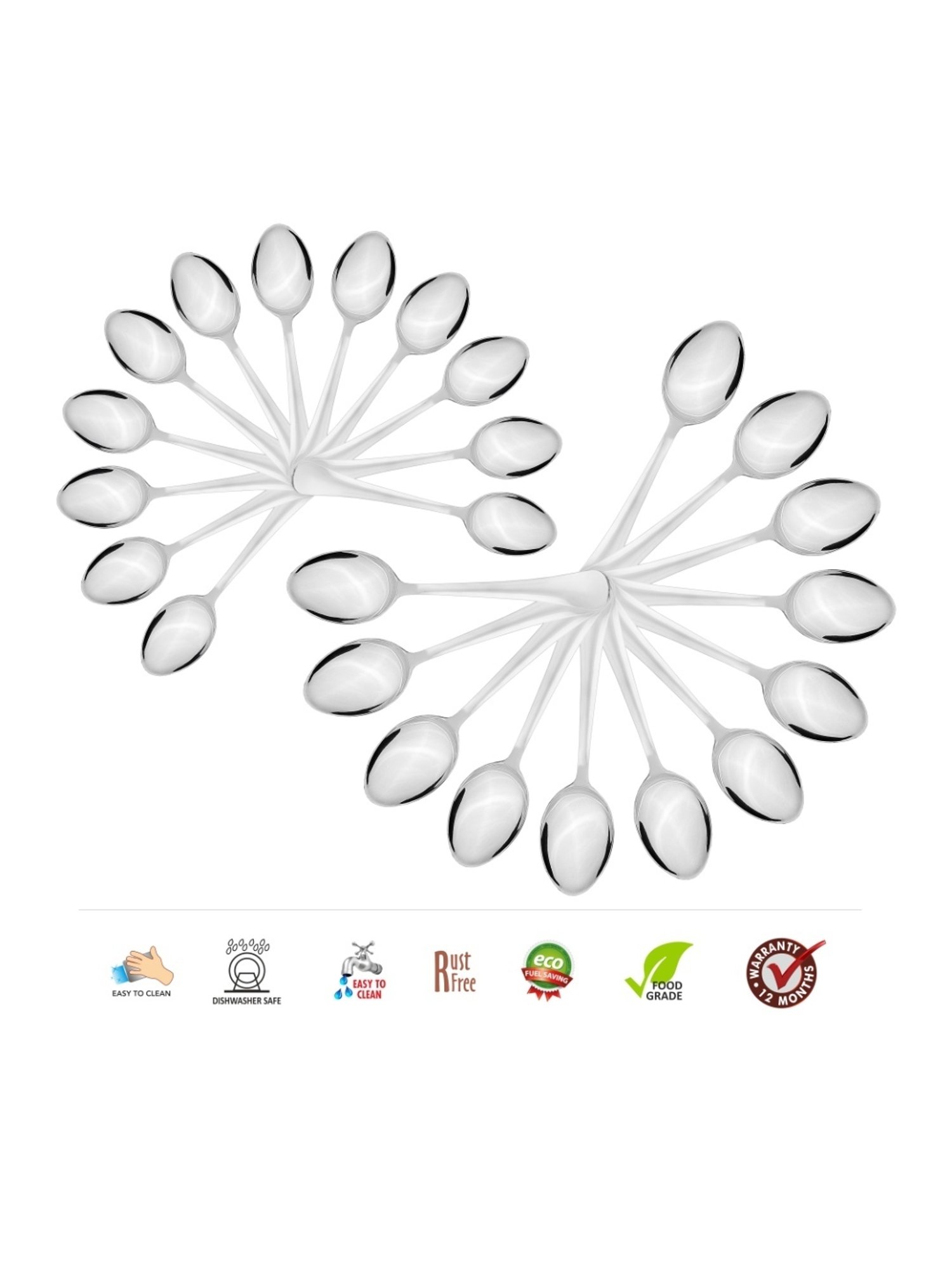 Sumeet S.S.Premium Quality Spoon set of 24 (Medium Spoon 12 (16cm L), Dessert Spoon 12 (18.5cm L)