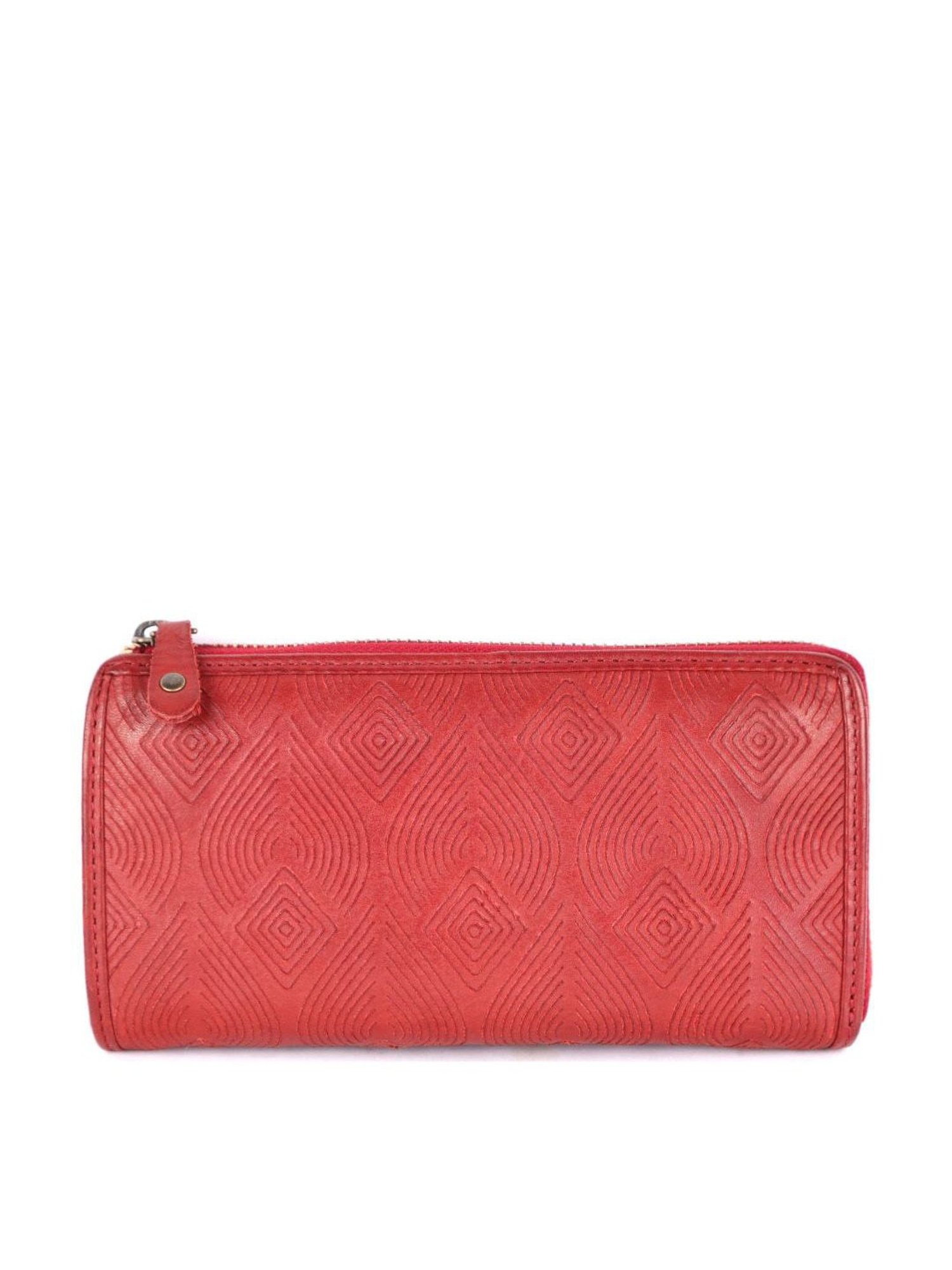 KOMPANERO Mirage Red Leather Textured Zip Around Wallet