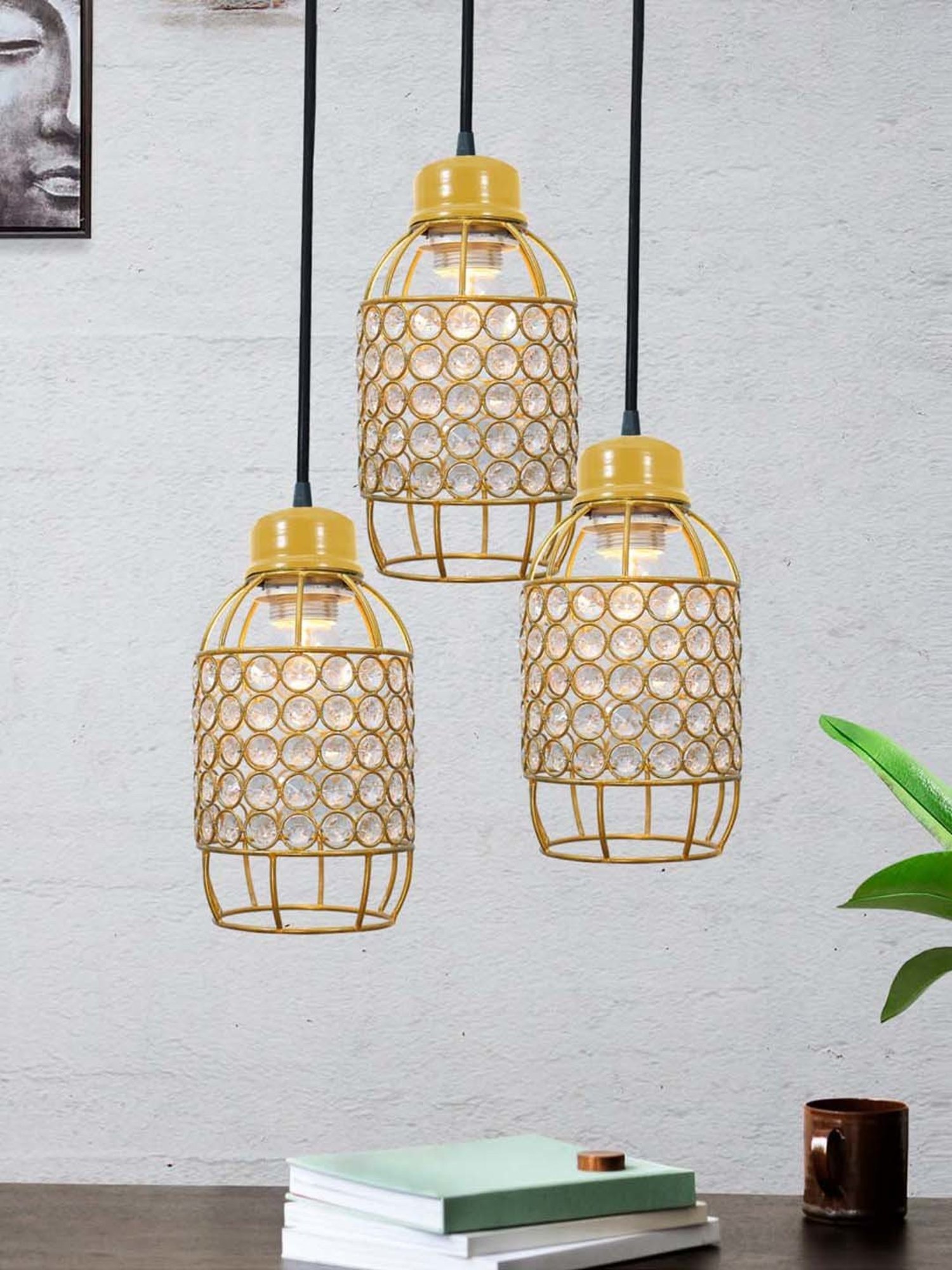 Homesake Gold Metal 3-Lights Round Cluster Chandelier Half Capsule Hanging Light