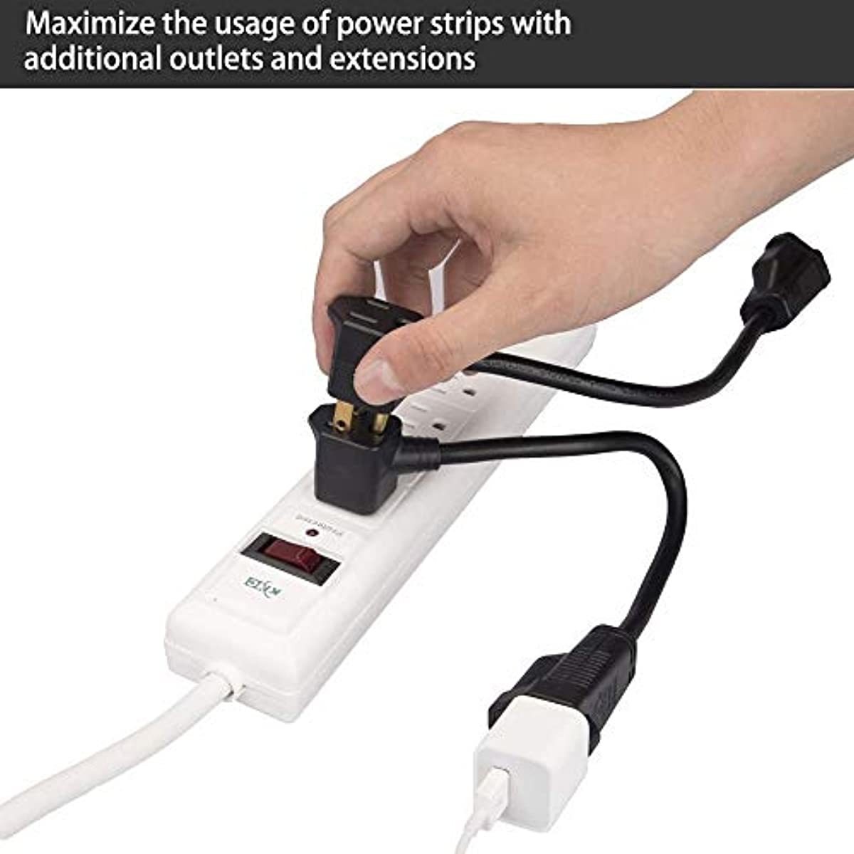 KMC 0.6-Foot (5-Pack) Power Extension Cord, 3 Prong Appliance Extension Cable Cord-Black &hellip;