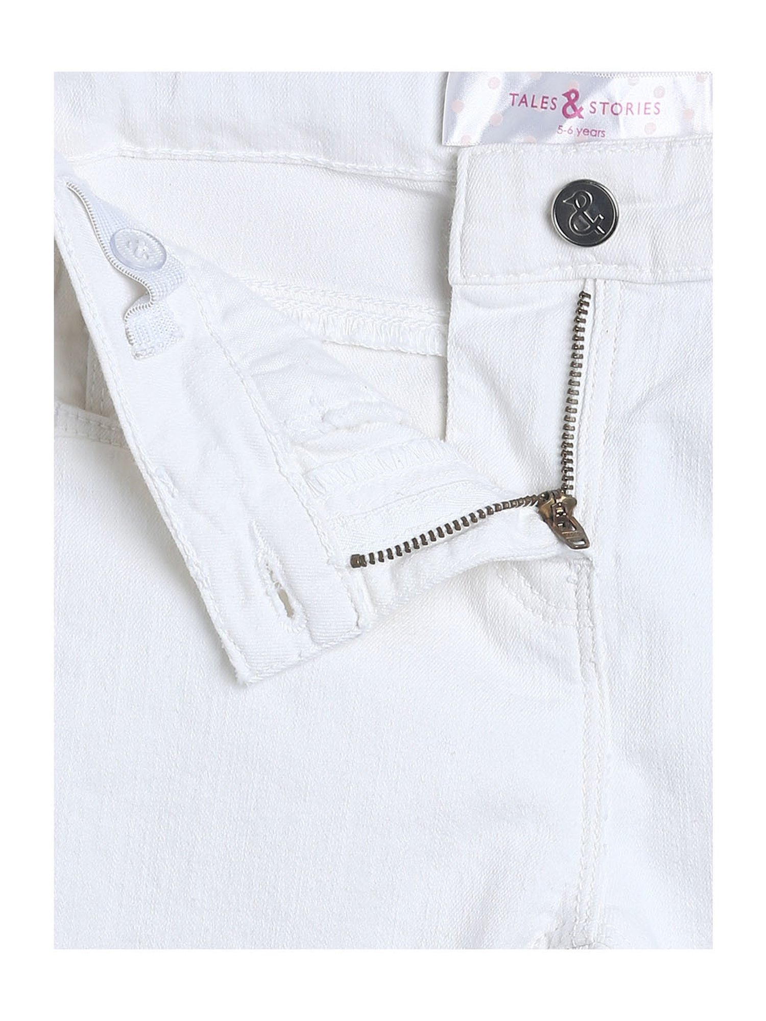 Tales & Stories Girls White Solid Jeans